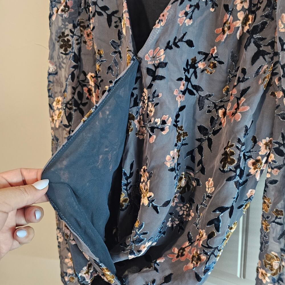 Apricot Lane Crushed Velvet Bodysuit Womens XL Blue Floral Glam Whimsygoth Fairy - Picture 4 of 13